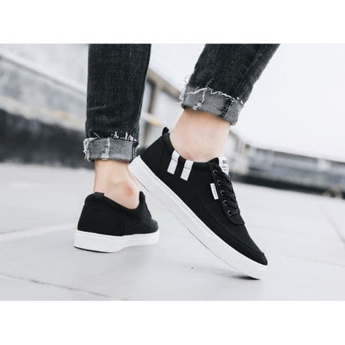 Canvas Shoes Trendy Anti Slip Breathable Sneaker For Men Flats - Black